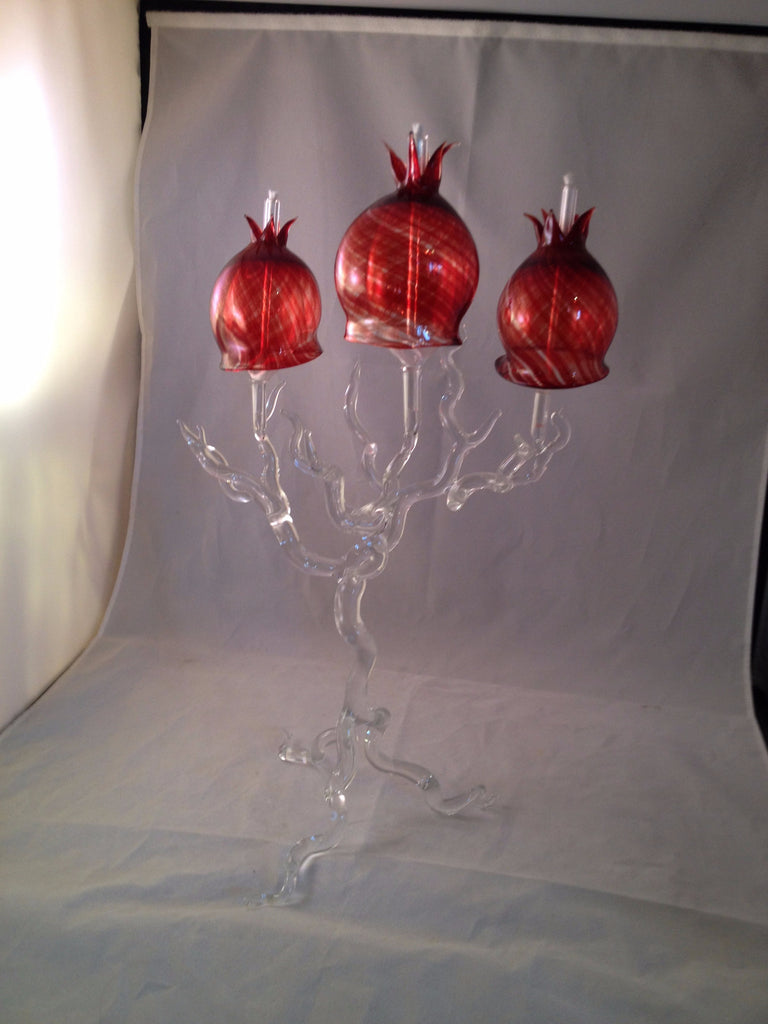 Pomegranate Clear Glass Candlesticks