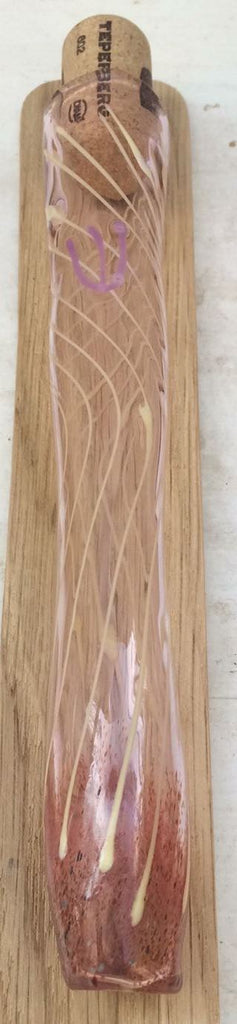 Glass blown hand made Mezuzah cover. The backing is made of local, Holy Land, olive tree.
